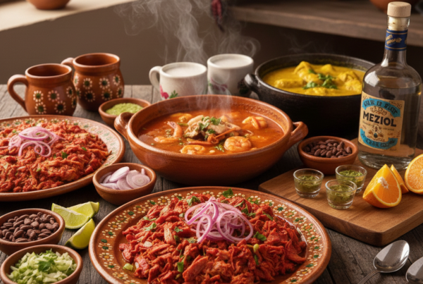 Gastronomia por los estados de México, cochinita pibil, moles, mezcal, etc